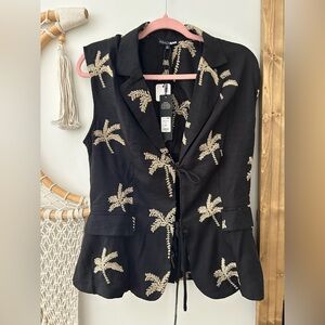 Fashion Nova Black Vest with Palm Tree Embroidery